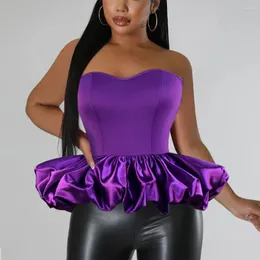 Women's Blouses Sexy Purple Blouse & Shirts Off The Shoulder Backless Ruffles Zipper Closure For Women Elegant Birthday Party Dinner Night