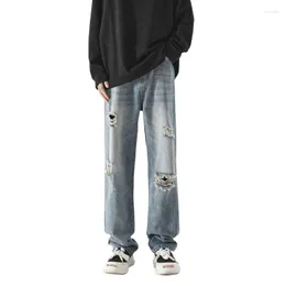 Jeans da uomo TFETTERS Brand Mens 2023 Spring Hole Fashion Youth Men Pantaloni Tinta unita Mid Pantaloni casual larghi larghi