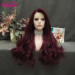 Perucas de renda Imstyle vinho tinto peruca sintética frente longo ondulado para mulheres fibra de cabelo de alta temperatura sem cola cosplay 230803