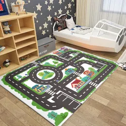 Carpets Children's Play Crawl Mat Road Traffic Route Map Carpet Living Room Sofa Coffee Floor Mats Home Decoration Traffics Sign Mats 230803