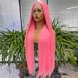 Human Hair Capless Wigs Synthetic Pink Color Lace Wigs For Women Long Straight Lace Front Hair Natural Hairline HighTemperature Fiber DailyCosplay x0802