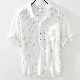 Męskie koszule Summer Linen Line Short-Sleeved Shirt Pullover Prosty luźne oddychanie leniwe wiatrowe ubrania biznesowe