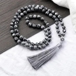 Pendant Necklaces 8MM Grey Malachite Stone Beaded Bracelet Charm 80 Beads Tassel Necklace Prayer Meditation Bangle Jewelry Gift Friend