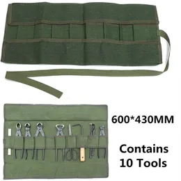 Army Green Japanese Bonsai Storage Package Roll Bag Garden Repair Tool Pinze Forbici Canvas Tool Set Case Storage Bags277Z