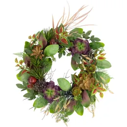Mixed Succulent and Pomegranate Artificial Spring Wreath 24-Inch