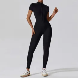 Kadın Tayt Moditin Kadın Fitness Gym için Fitness Tulum 2023 Oldukça Düz Renk İyi Hissetme Fermuar Kısa Kollu Sıkı Pantolon Egzersiz Giyim