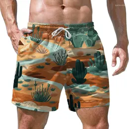Herr shorts sommar öken kaktus 3d tryckt semester stil mode trendig avslappnad