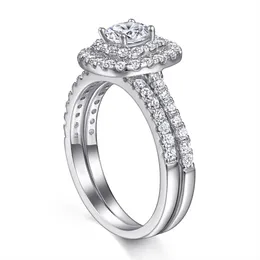 Moissanit-Ring-Set für Damen, D-Farbe, VVS1-Klarheit, runder Schliff-Verlobungsring, Ringe aus S925-Sterlingsilber, 1/2 CT klassische vierzackige Eheringe für Damen, Versprechensringe