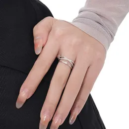 クラスターリングVentfille 925 Sterling SilverZircon Double Layer Crossov Ring for Women girl weddingギフトラインIrregula Jewelry Drop