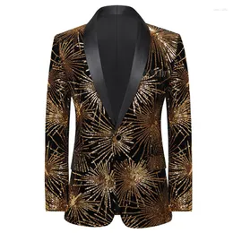 Men's Suits Mens Stylish Gold Fireworks Sequin Glitter Suit Jacket One Button Shawl Collar Slim Fit Blazers Party Prom Stage Wedding Costume