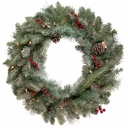 Pre-Lit Snowy Waterloo Pine Artificial Christmas Wreath - 24-Inch Clear Lights