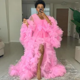Casual Dresses 2023 Real Image Tulle Robe Women Long Dress Ruffled Sweet Pink Beach Birthday Party For Custom Made