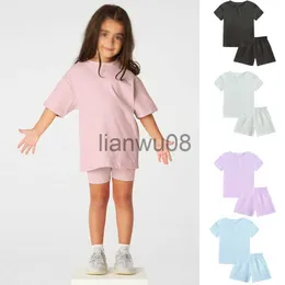 Set di abbigliamento Collezione Little Kids Neonate Vestiti 2 pezzi Tuta Set Maglietta oversize in cotone manica corta Pantaloncini Sportwear Leggins x0803