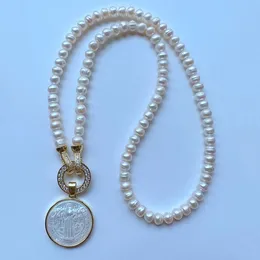 Colares com Pingente promoção Real Água Doce Pérola Cruz San Benito Mãe Gargantilha Colar Medalha Religiosa s 230804