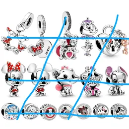 925 Silver Fit Pandora CharmPink Original Mouse Couple Fashion Charms Set Pendant DIY Fine Beads Jewelry, A Special Gift for Women