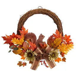 Plastic Artificial Autumn Wreath, with Twig Base and Bunny 26 Multicolor