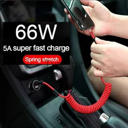 Ładowarki/kable 66W 5A USB Type C Kabel Micro USB Spring Spring Pull Telescopic Szybki kabel ładowania do systemu Android Akcesoria samochodowe kabel USB x0804