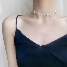 Choker enkel och vacker pärla flerskikt kvinnor transparent fiskelinje benkedjan halsband mode smycken gåvor