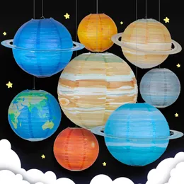 Other Event Party Supplies 8pcs 12'' Solar System Eight Planets Birthday Paper Ball Lampion Hanging Galaxy Lanterns Space Theme Lanterns Kids Party Decor 230804