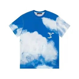 القمصان للرجال 23SS Mens Terts Designer Limited Edition Blue Sky White Cloud Printed Short Sleve Sports Cotton Sports Fir Str Dhyuq