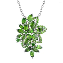 Wisiorki GZ Zongfa Wysokiej jakości naturalny Chrome Diopside Gem Akcesoria biżuterii Sterling Srebrne 925 Naszyjnik wisiorek