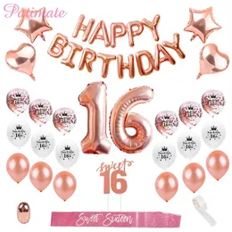 Patimate Happy Birthday Party Decors Dzieci dorosłych 16. urodziny balony słodkie 16 dekorów imprezowych 16 urodzinowych przyjęć Favors Festival3096