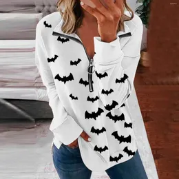 Kvinnors hoodies äldre tröjor Halloween tryckt fashionabla avslappnade långärmade blixtlåslakor tröja toppar söta hoodie flickor