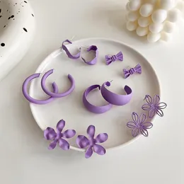 Stud Earrings 2023 Korean Purple Color Geometric Spray Paint For Women Hollow Flower Bowknot Round CircleEarring Dliecate Ear Jewelry