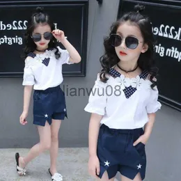 Clothing Sets Girls Summer Sets 7 9y Shortsleeved Casual Tracksuit Shorts Patchwork 2 Piece Set Summer Suits for Kids Girls School Party 8 5Y x0803