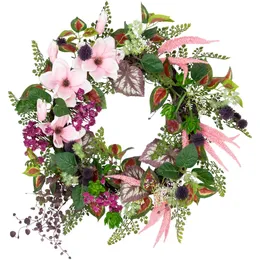 Succulent and Fern Artificial Spring Wreath 24-Inch