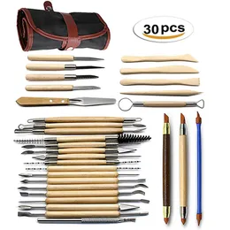 Mode Accessories 27 / 30 pieces DIY Art Clay Pottery Tool set Crafts Clay Sculpting Tool kit Pottery Ceramics Wooden Handle Modeling Clay Tools 230803