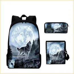 Njb2000 Two Harp Dog Wolf Three Piece School Bag for Primary and Secondary School Students Backpack Pen 230815