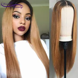 Synthetic Wigs Human Hair 4x4 Closure Wig #1B27 Colored Straight 150 Density Peruvian Remy For Women 230803