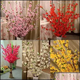 Decorative Flowers Wreaths 65Cm Long Artificial Cherry Spring Plum Peach Blossom Branch Silk Flower Tree For Wedding Pa Drop Delivery
