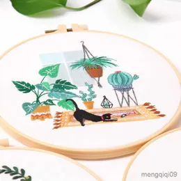 Çin tarzı ürünler Kedi Çiçek Nakışla DIY İğne İşi Houseplant Needlecraft Yeni başlayanlar için Cross Stitch Artcraft (R230804 ile