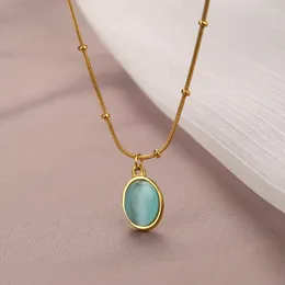 Pendant Necklaces French Vintage Opal Oval Necklace For Women Light Luxury Titanium Steel Colorless Collar Chain Jewelry