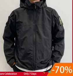 23SS su geçirmez çift katmanlı açık ceketler marka erkekler lapel metal fermuarlı katlar patchwork hendek taş adam manşet epaulet spor jogger adası sıradan ceket 5