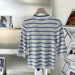 Kadın Tişörtleri Renk Çatışması Yün Örgü T-Shirt Orijinal Tasarımcı Çizgili Kısa Kno-Kaliteli Ünlü Mektup Jacquard Top