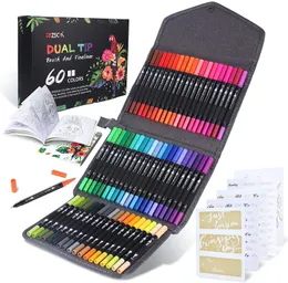 Markery ZSCM Dual pędzel Kolorowanki 60 Koloruje Markery sztuki drobne szczotkę Pen Penu dla dzieci dorosłych kolorowanki Książka Planner 230803