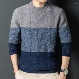 Herrtröjor Färg Fashion Matching Pullover Round Neck Sweater PODED PURESOV PLOUS PLUS STORLEK BOTTOMER TOP.