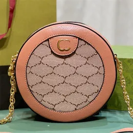 Pink Circular Ophidia Handbag Woman Luxury Shoulder Bag Utsökta Mini Crossbody Bag Kvinnliga plånböcker med Canvas Chain Leather Matching