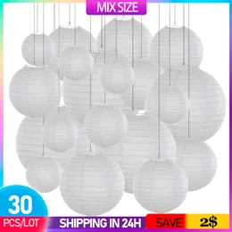 Other Event Party Supplies 30pcs/Lot 4''-12'' Mix Size Chinese Paper Ball Lampion Hanging White Wedding Decoration Paper Lanterns Lampshade Party Decor 230804