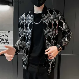 Herrjackor plus storlek 5xl-m mode långärmad argyle jackor för män kläder 2023 smal fit casual tunt paljett dräkt rockar streetwear t230804