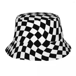 Berets Black And White Checkered Bucket Hats Panama For Man Woman Bob Outdoor Cool Fisherman Summer Fishing Unisex Caps