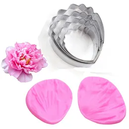 Baking Moulds 2pcs4pcs6pcsset Peony Veiner Silicone Mold Flower Fondant Cutter Gumpaste Mould Cake Decorating Tools Sugarcraft 230803