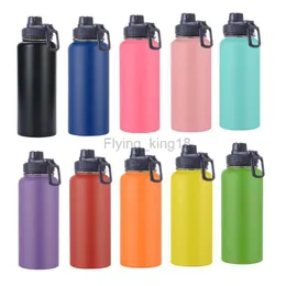 18oz 32oz 40oz Double Wall Hydroes rostfritt stål vattenflaska med halmlockvakuumisolerade kolvtermos för sport 2L HKD230803