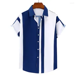 Men's Casual Shirts Collision Color Striped Short-sleeved Shirt 2023 Summer Youth Menswear Beach Vacation Naval Style Fahionable Clothing