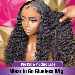 Human Hair Capless Wigs 30 40inch Wear Go Wig Mongolian 7x5 Glueless Wig Human Hair Ready To Wear Water Wave Pre Cut Curly Lace Frontal Wigs For Women x0802