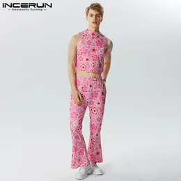 Mens Tracksuits Men sätter blommuttryck Oneck ärmlösa Crop Tank Tops byxor 2st Streetwear Summer Fashion Suits S5xl Incerun 230803