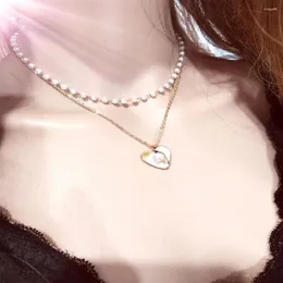 Kedjor Ankomst Natural Shell Pendant Heart Shape Gold Plated Mother of Pearl Made Ladies Double Layer Necklace Factory Outlet